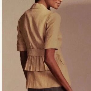 Cabi Linen Tan Safari SS Button Front Blazer Jacket Classic Small Minimalist